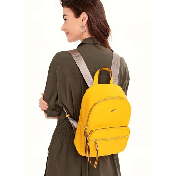 New DKNY Maxine Backpack Leather Sahara Yellow - Picture 2 of 4